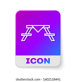 White line Picnic table with benches on either side of the table icon isolated on white background. Rectangle color button. Vector Illustration