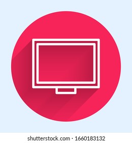 Icono de imagen de línea blanca aislado con una sombra larga. Botón de círculo rojo. Ilustración vectorial