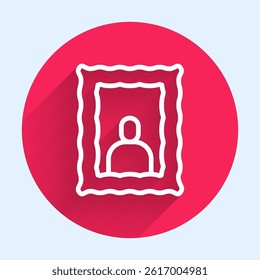 White line Picture frame on table icon isolated with long shadow. Valentines Day symbol. Red circle button. Vector