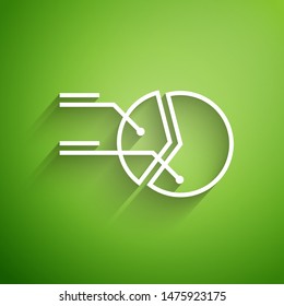 White line Pie chart infographic icon isolated on green background. Diagram chart sign.   Vector Illustration