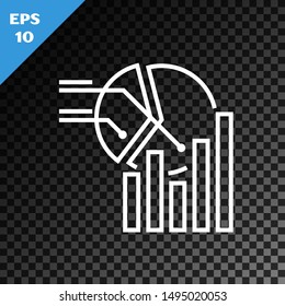 White line Pie chart infographic icon isolated on transparent dark background. Diagram chart sign. Vector Illustration