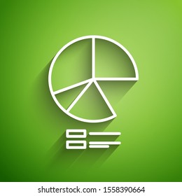 White line Pie chart infographic icon isolated on green background. Diagram chart sign.  Vector Illustration