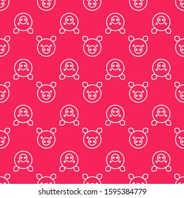 White line Pig zodiac sign icon isolated seamless pattern on red background. Astrological horoscope collection.  Vector Illustration