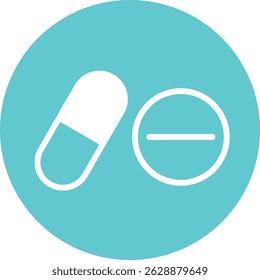 White Line Pill and Tablet Icon on Blue Circle Background