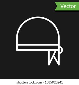 White line Pirate bandana for head icon isolated on black background.  Vector Illustration