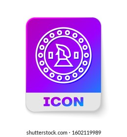 White line Pirate coin icon isolated on white background. Rectangle color button. Vector Illustration