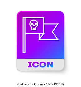 White line Pirate flag with skull icon isolated on white background. Rectangle color button. Vector Illustration