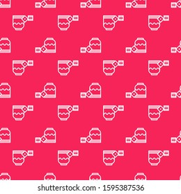 White line Pirate game dice icon isolated seamless pattern on red background. Casino gambling.  Vector Illustration