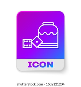 White line Pirate game dice icon isolated on white background. Casino gambling. Rectangle color button. Vector Illustration