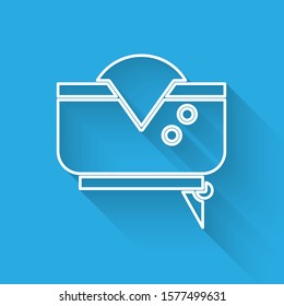 White line Pirate hat icon isolated with long shadow.  Vector Illustration
