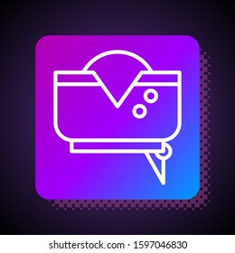 White line Pirate hat icon isolated on black background. Square color button. Vector Illustration