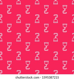 White line Pirate hook icon isolated seamless pattern on red background.  Vector Illustration