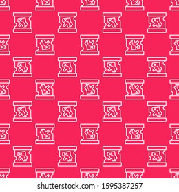 White line Pirate treasure map icon isolated seamless pattern on red background.  Vector Illustration