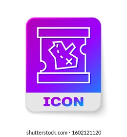 White line Pirate treasure map icon isolated on white background. Rectangle color button. Vector Illustration