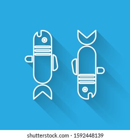 White line Pisces zodiac sign icon isolated with long shadow. Astrological horoscope collection.  Vector Illustration