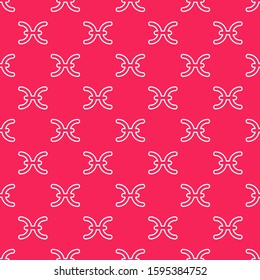 White line Pisces zodiac sign icon isolated seamless pattern on red background. Astrological horoscope collection.  Vector Illustration