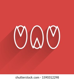 White line Pistachio nuts icon isolated with long shadow.  Vector Illustration