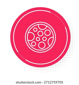 White line Pizza icon isolated on white background. Fast food menu. Red circle button. Vector