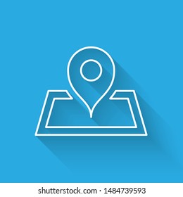 White line Placeholder on map paper in perspective icon isolated with long shadow.  Vector Illustration