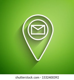 White line Placeholder on map paper in perspective icon isolated on green background.  Vector Illustration