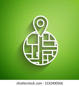 White line Placeholder on map paper in perspective icon isolated on green background.  Vector Illustration