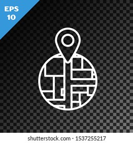 White line Placeholder on map paper in perspective icon isolated on transparent dark background.  Vector Illustration