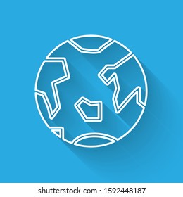 White line Planet Earth icon isolated with long shadow.  Vector Illustration