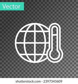 White line Planet earth melting to global warming icon isolated on transparent background. Ecological problems and solutions - thermometer.  Vector