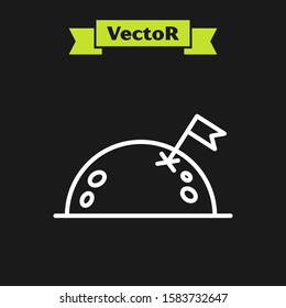White line Planet with flag icon isolated on black background.  Vector Illustration