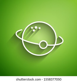 White line Planet icon isolated on green background.  Vector Illustration