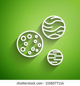 White line Planet icon isolated on green background.  Vector Illustration