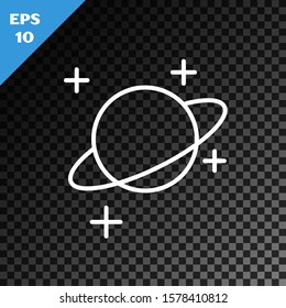 White line Planet icon isolated on transparent dark background.  Vector Illustration