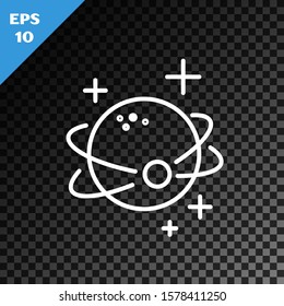 White line Planet icon isolated on transparent dark background.  Vector Illustration