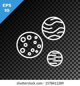 White line Planet icon isolated on transparent dark background.  Vector Illustration