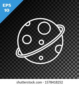 White line Planet icon isolated on transparent dark background.  Vector Illustration