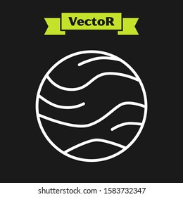 White line Planet icon isolated on black background.  Vector Illustration