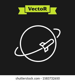 White line Planet icon isolated on black background.  Vector Illustration