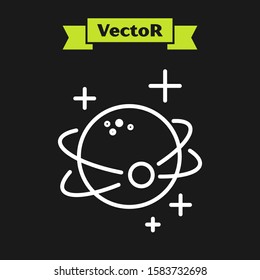 White line Planet icon isolated on black background.  Vector Illustration