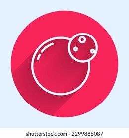 White line Planet icon isolated with long shadow. Red circle button. Vector
