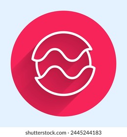 White line Planet icon isolated with long shadow background. Red circle button. Vector