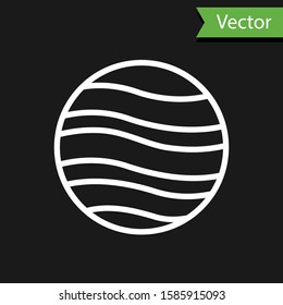 White line Planet Jupiter icon isolated on black background.  Vector Illustration