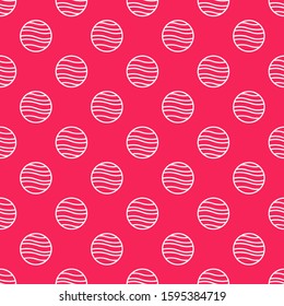 White line Planet Jupiter icon isolated seamless pattern on red background.  Vector Illustration