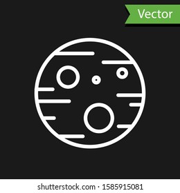 White line Planet Mars icon isolated on black background.  Vector Illustration