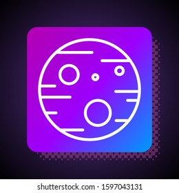White line Planet Mars icon isolated on black background. Square color button. Vector Illustration