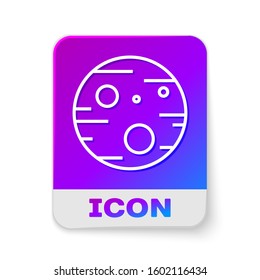 White line Planet Mars icon isolated on white background. Rectangle color button. Vector Illustration