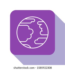 White line Planet Mercury icon isolated on white background. Purple square button. Vector Illustration
