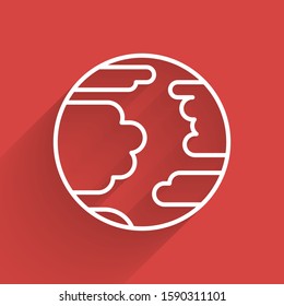 White line Planet Mercury icon isolated with long shadow.  Vector Illustration