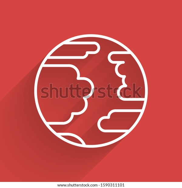 White line Planet Mercury icon isolated with\
long shadow.  Vector\
Illustration