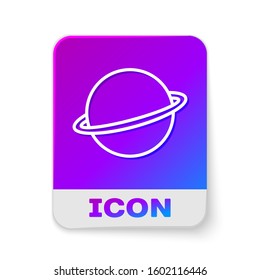 White line Planet Saturn with planetary ring system icon isolated on white background. Rectangle color button. Vector Illustration