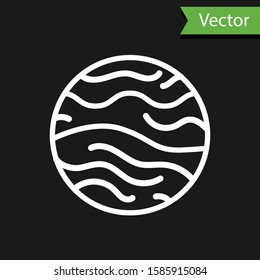 White line Planet Venus icon isolated on black background.  Vector Illustration